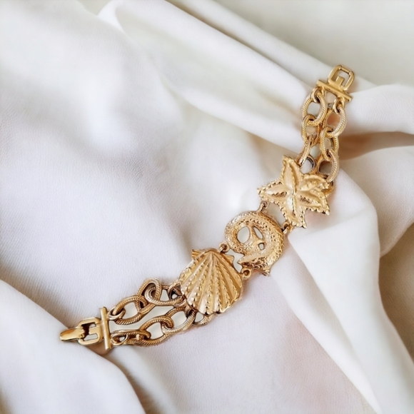 Vintage Diane Von Furstenberg Runway Couture Gold Tone Nautical Bracelet - Picture 2 of 16